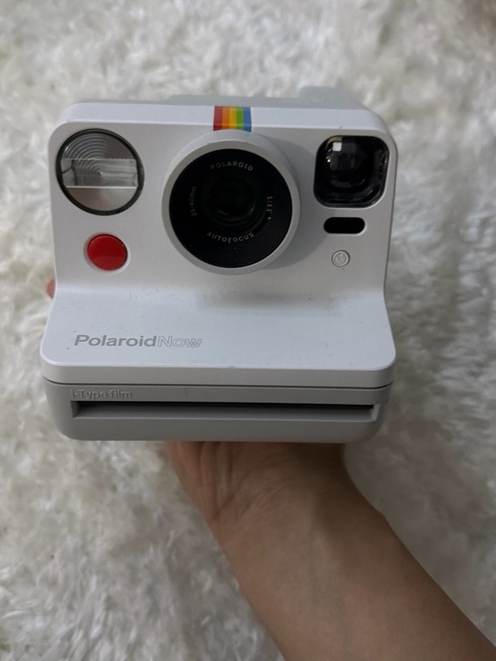 Polaroid Now Instant Camera – White with Rainbow Accent